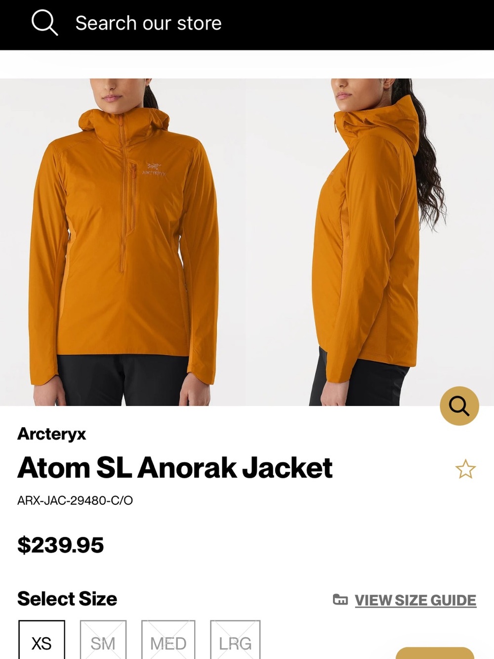 Arc'teryx Women's Atom SL Anorak in Yukon